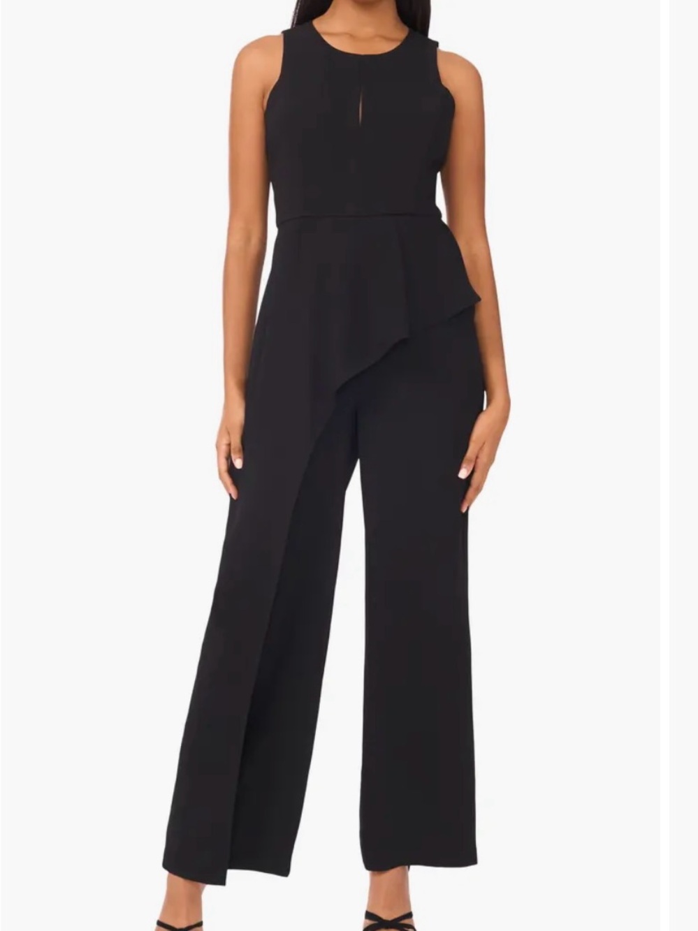 Halogen Black Sleeveless Asymmetric Peplum-Detail Jumpsuit
